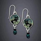 Vintage Tropical Black Cat Earrings