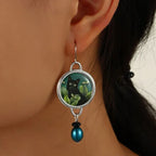 Vintage Tropical Black Cat Earrings