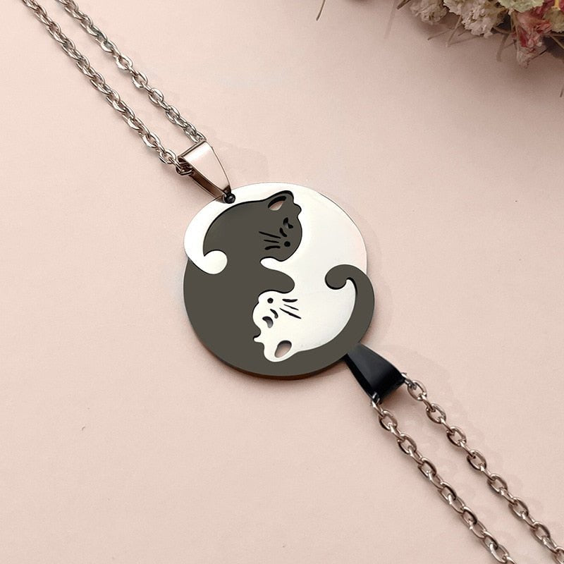 Yin Yang Cat Necklace in Stainless Steel