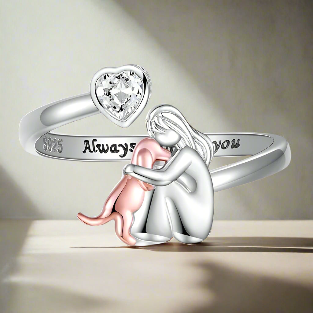Adjustable Dog Ring in 925 Sterling Silver with Zirconia