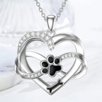 Infinity Heart and Paws Necklace in 925 Sterling Silver with Zirconia