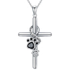 Paw and Cross Necklace in 925 Sterling Silver
