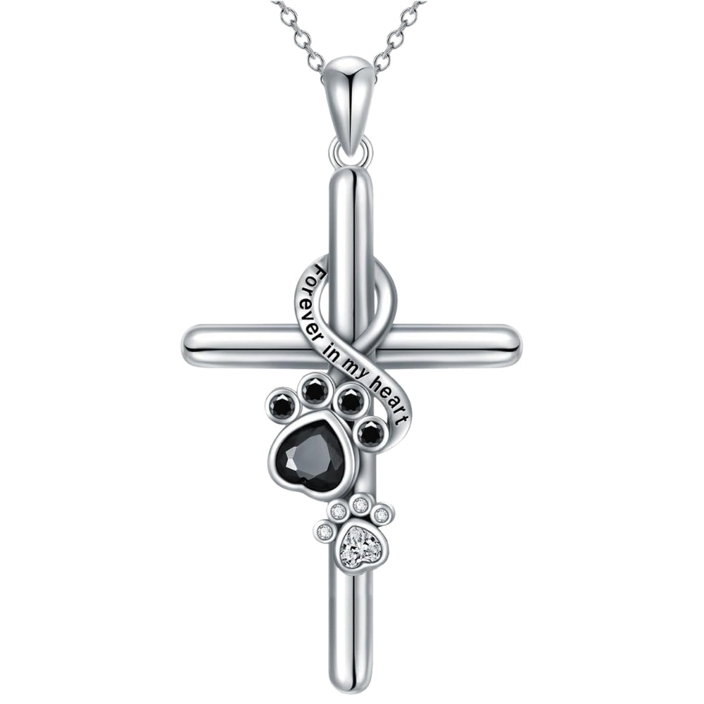 Paw and Cross Necklace in 925 Sterling Silver