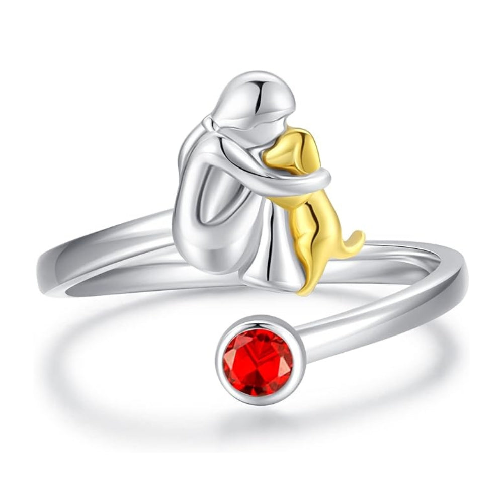 Dog and Girl Ring in Sterling Silver